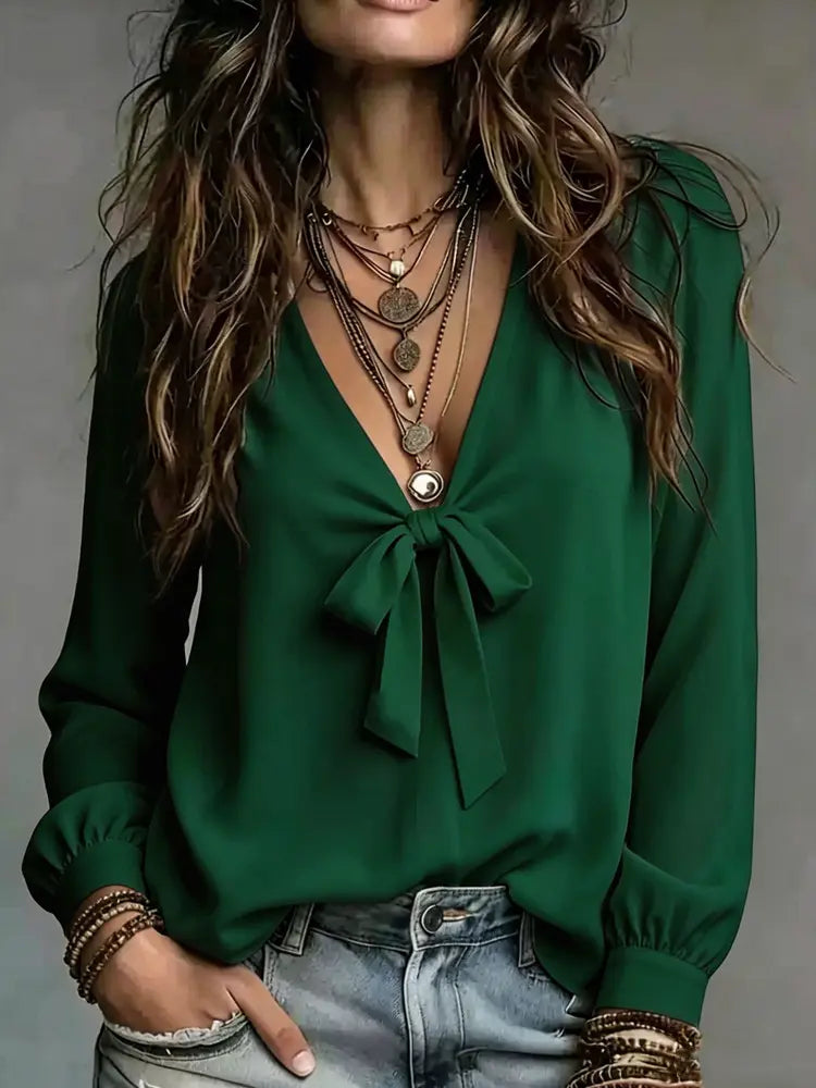 Blouse femme verte à nœud devant style chic SecretBombe