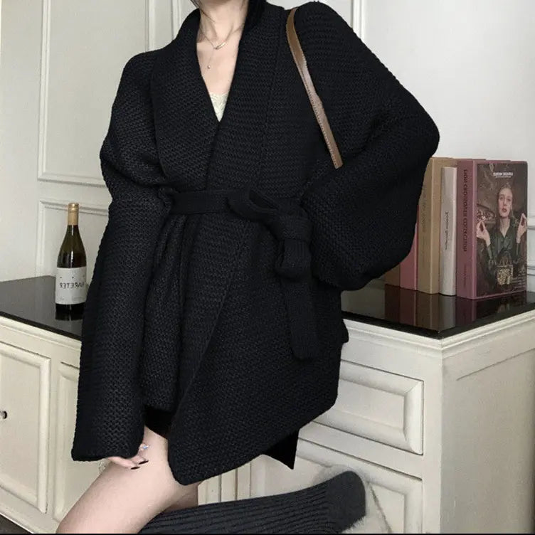 Gilet femme oversize noir SecretBombe avec ceinture – style chic et confortable