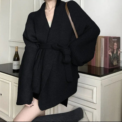 Gilet femme oversize noir SecretBombe avec ceinture – style chic et confortable