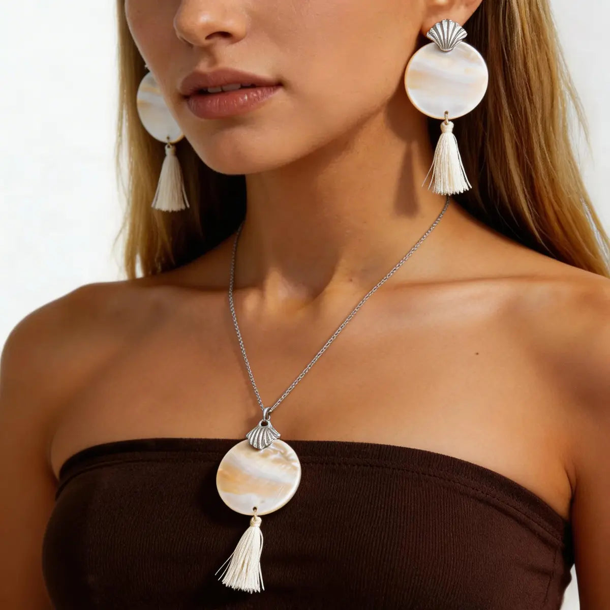 Bijou femme nacré collier et boucles d’oreilles assorties chic SecretBombe