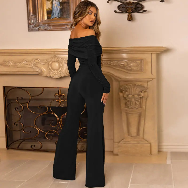 : Combinaison soirée noire manches longues SecretBombe coupe sculptante