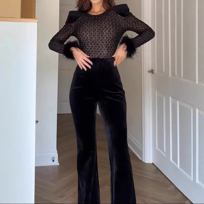 Combinaison femme noire élégante pantalon long SecretBom