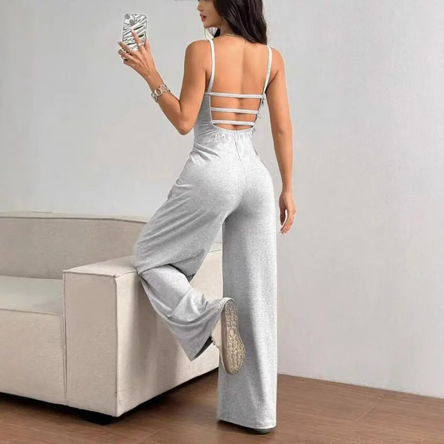 Combinaison grise élégante pour femme avec pantalon large - SecretBombe