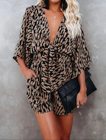 Combishort fluide imprimé noir et beige femme SecretBombe