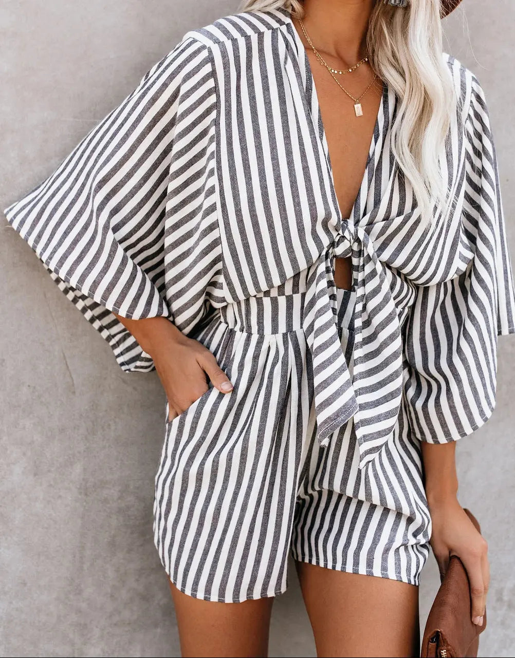 Combishort femme imprimé bleu manches larges SecretBombe