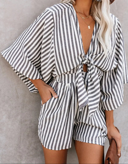 Combishort femme imprimé bleu manches larges SecretBombe