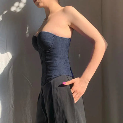 Haut corset jean femme coupe sculptante tendance européenne SecretBombe