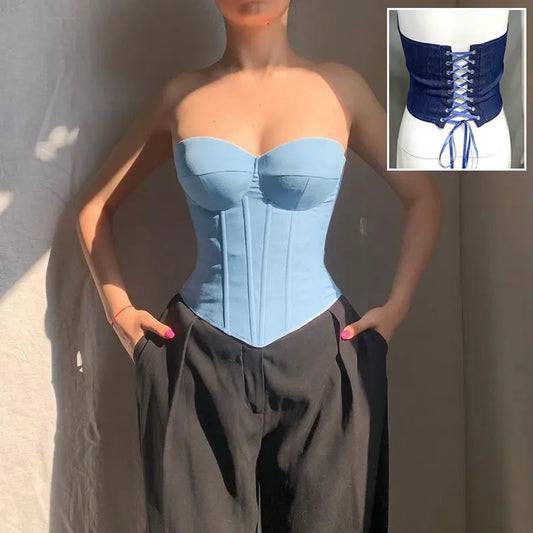 Corset bustier denim bleu clair femme coupe cintrée street chic SecretBombe