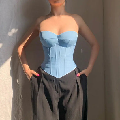 Corset denim femme avec ruban ajustable au dos style street fashion SecretBombe