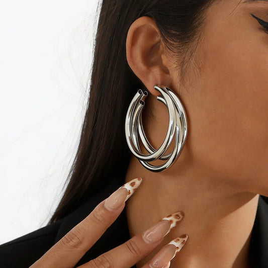 SecretBombe boucles d’oreilles créoles femme argentées design géométrique minimaliste moderne