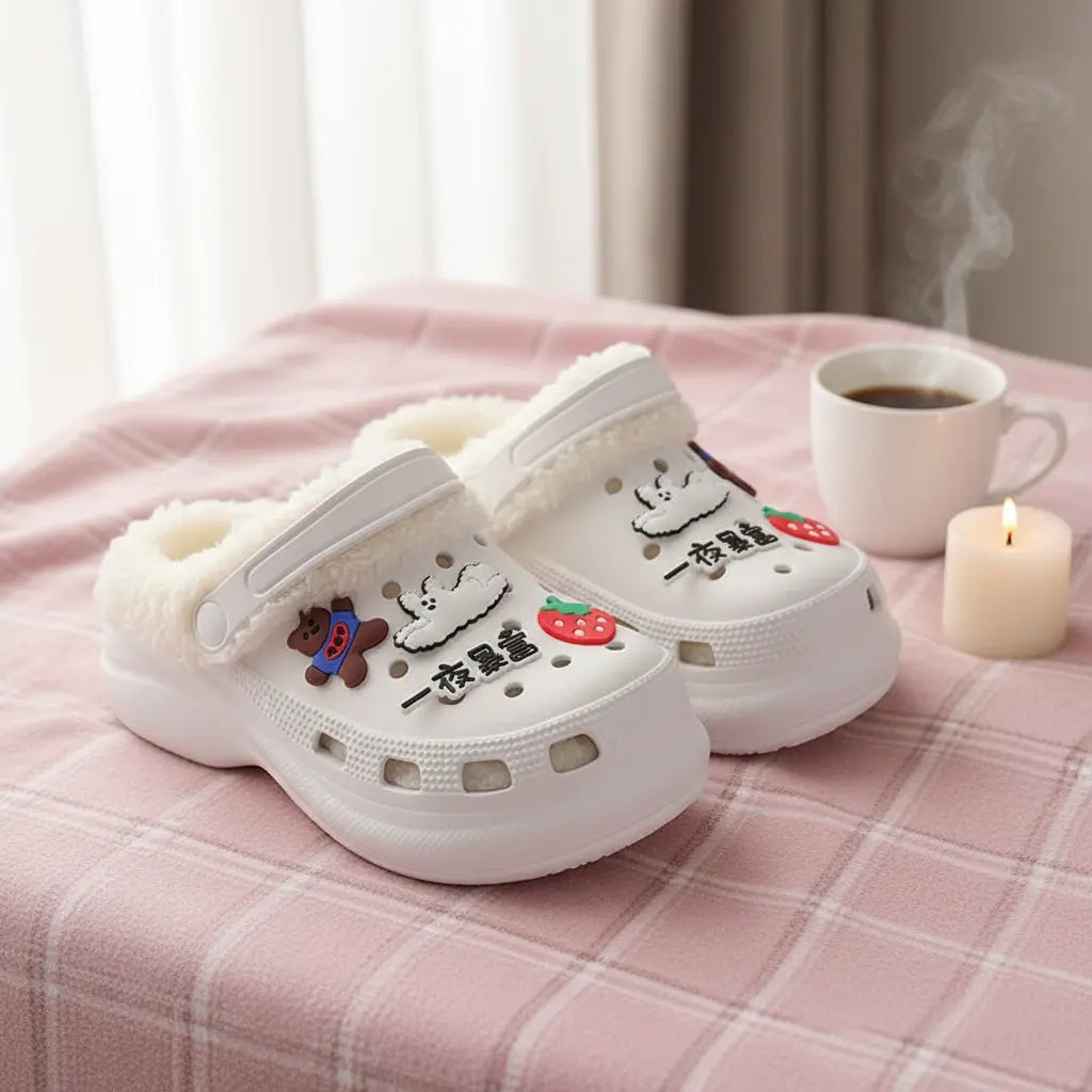 Crocs fourrées blanches pour femme – design simple et chic – SecretBombe