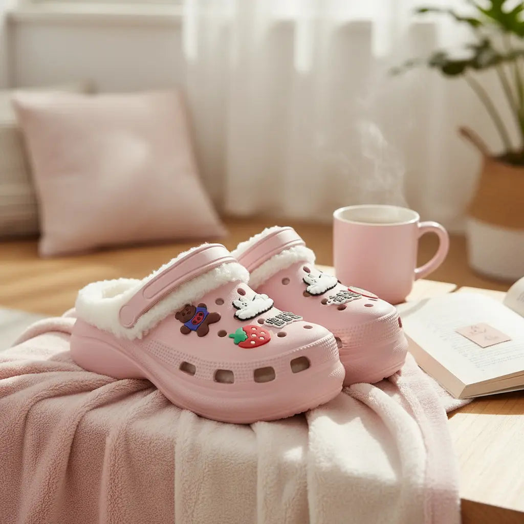 Crocs fourrées couleur rose pour femme – confort et chaleur – SecretBombe