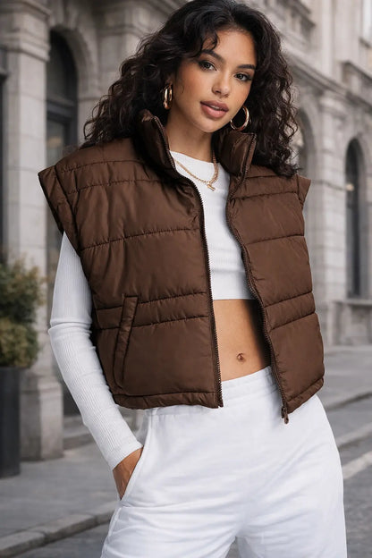 Doudoune sans manches femme beige SecretBombe minimaliste et élégante