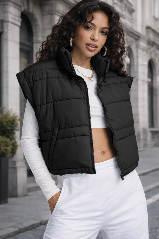 Doudoune sans manches femme noire SecretBombe chic urbain coupe courte