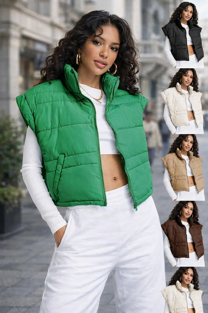 Doudoune sans manches femme verte SecretBombe style européen moderne et tendance