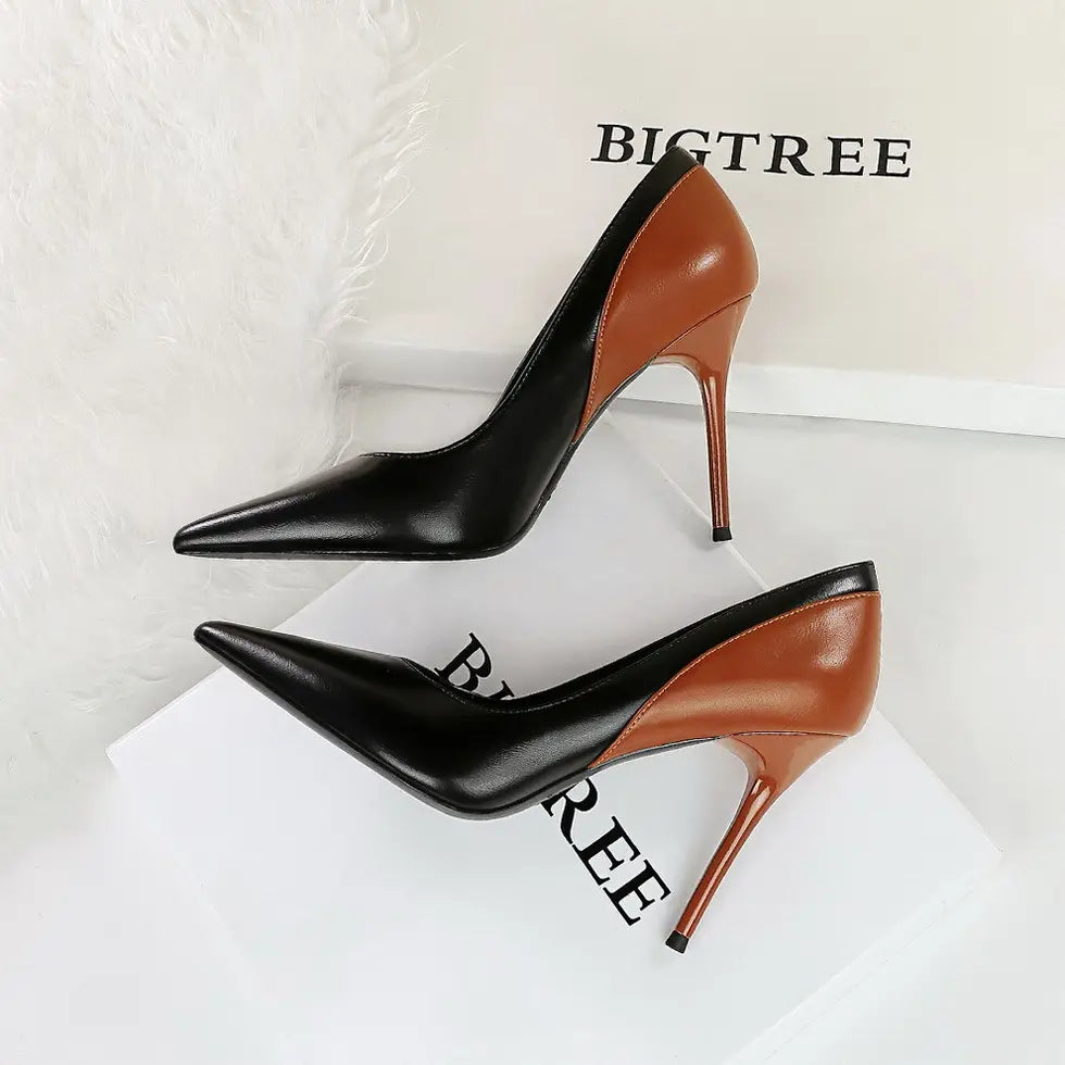 Escarpins bicolores élégants style européen talon stiletto