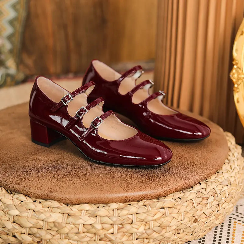 Escarpins bordeaux rétro talon confortable