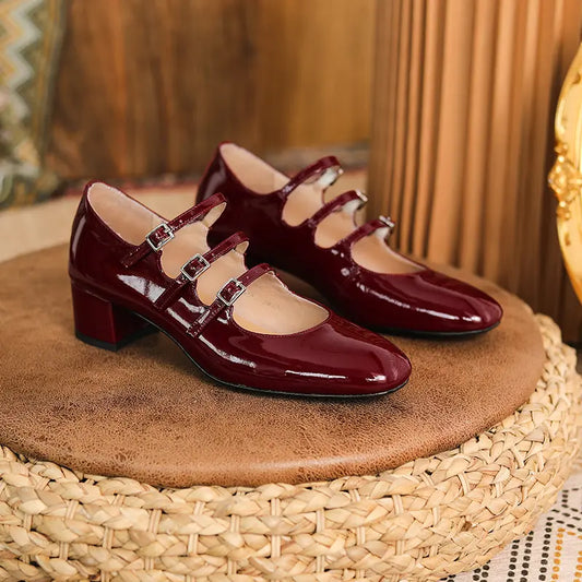 Escarpins bordeaux rétro talon confortable