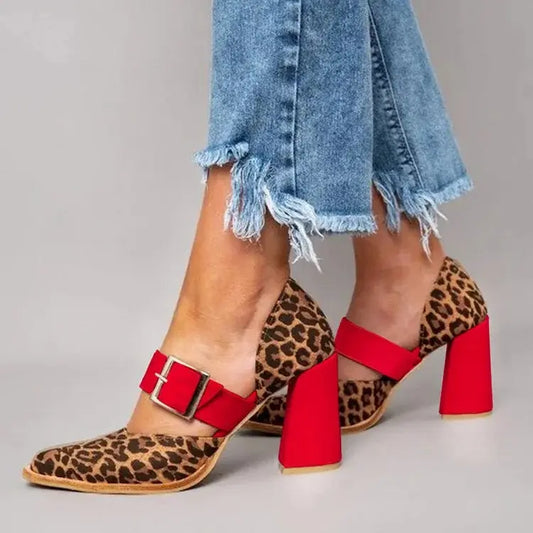 Escarpins léopard à talon épais bout pointu SecretBombe