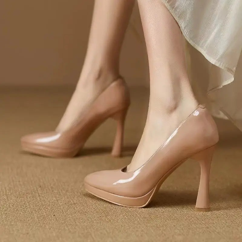 Escarpins plateforme beige femme talon carré élégant SecretBombe