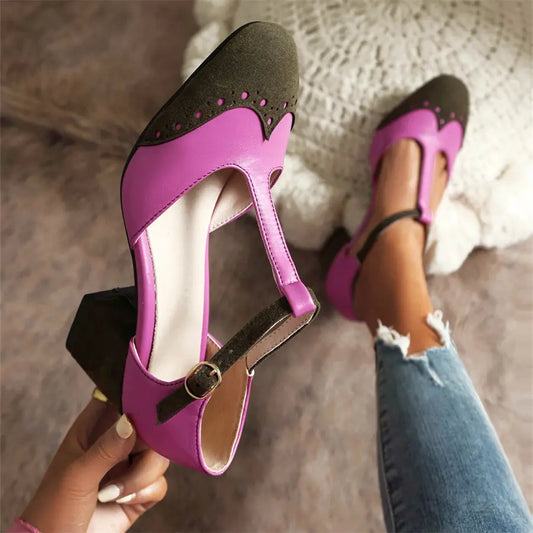 Escarpins rétro femme rose et noir à bride avec talon SecretBombe