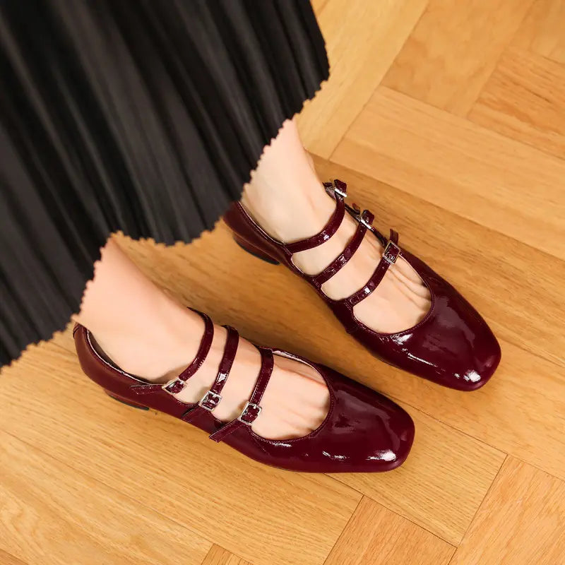 Escarpins rétro cuir véritable talon bas
