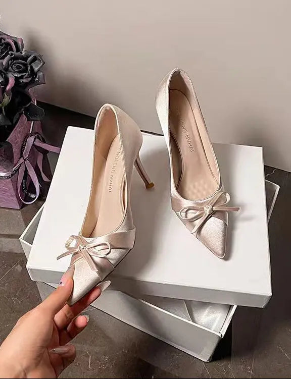 escarpins satin femme avec nœud avant