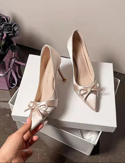 escarpins satin femme avec nœud avant