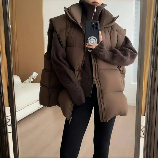 Doudoune sans manches couleur coffee femme look urbain – SecretBombe