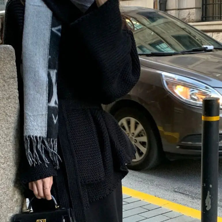 Gilet femme oversize noir SecretBombe avec ceinture – style chic et confortable