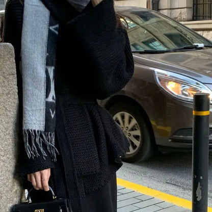 Gilet femme oversize noir SecretBombe avec ceinture – style chic et confortable