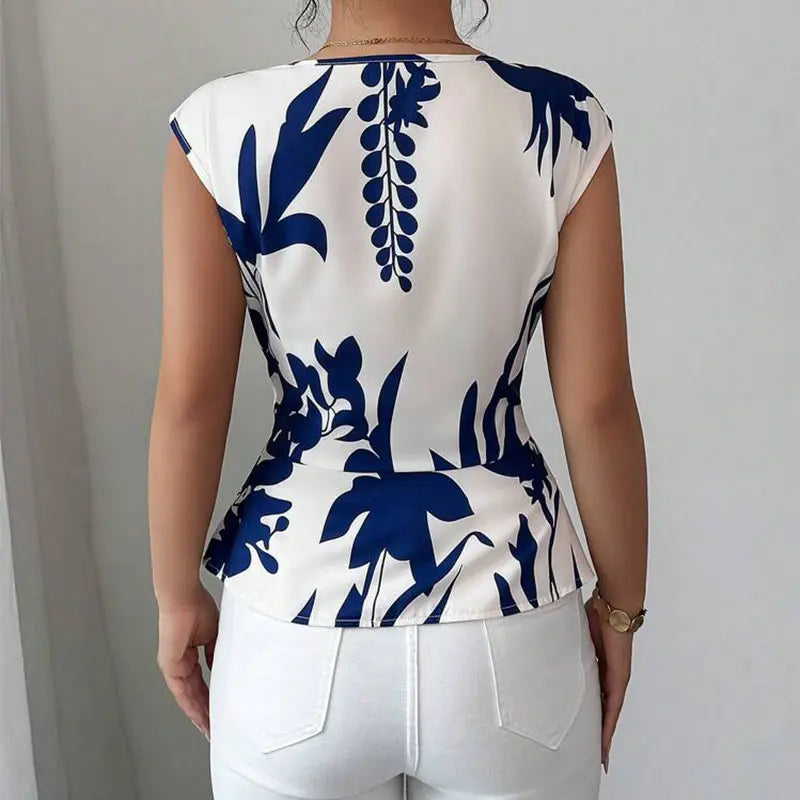 Haut bureau chic femme imprimé feuilles coupe ajustée moderne SecretBombe