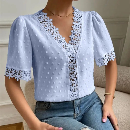 Blouse romantique femme manches bouffantes finition dentelle estivale SecretBombe