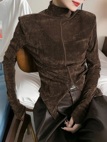 Haut chic minimaliste en velours doré secretbombe