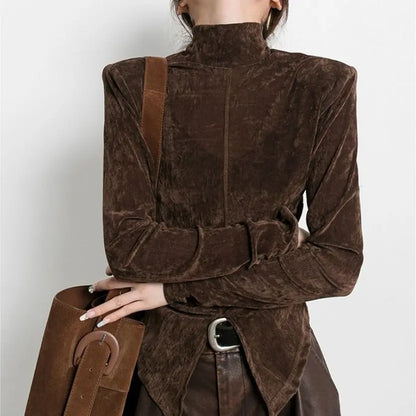 Haut en velours doré col montant secretbombe pour femme