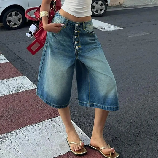 Jean cropped denim femme SecretBombe taille mi haute style europeen chic