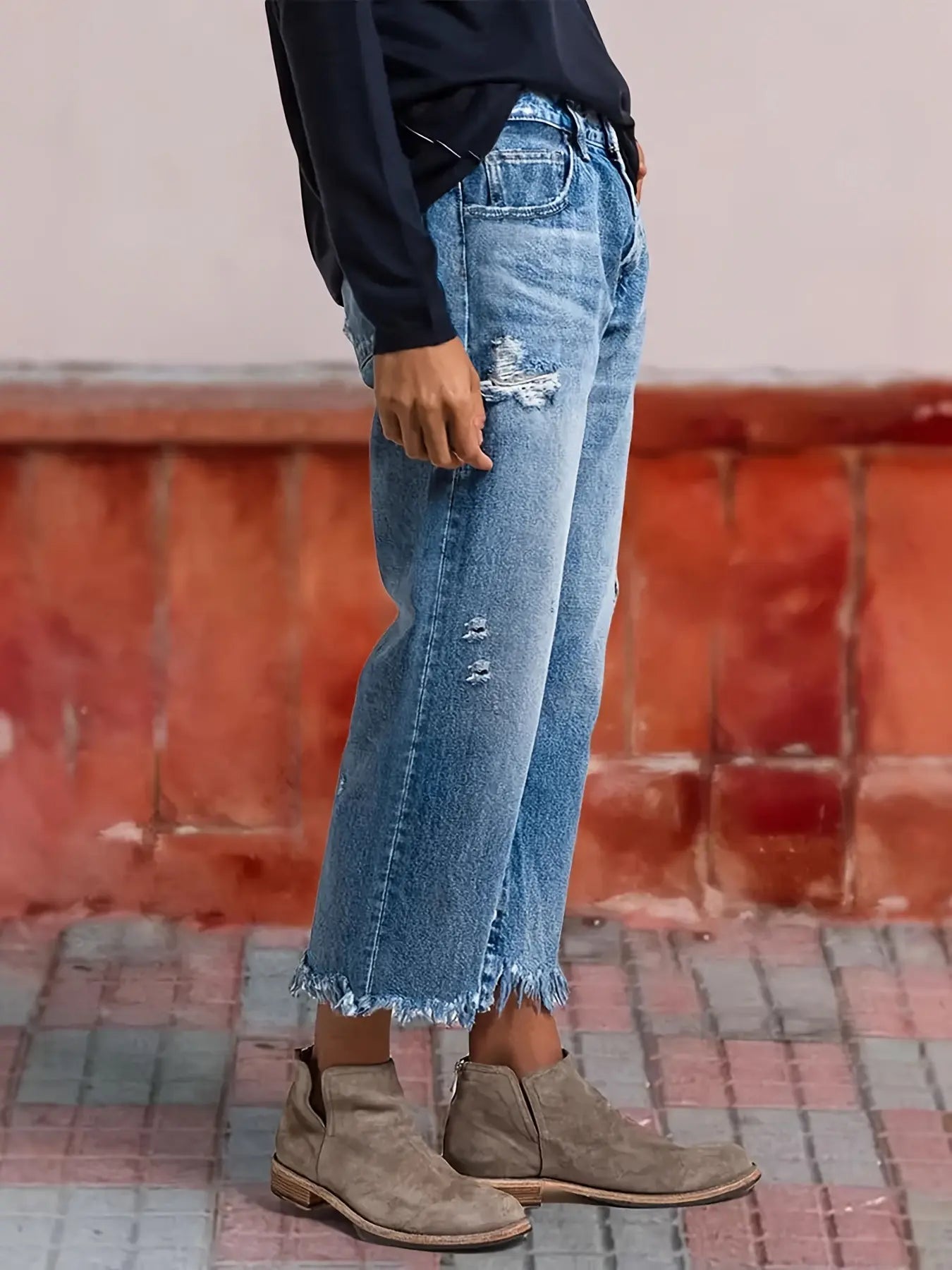 Jean femme denim bas franges coupe droite style street SecretBombe