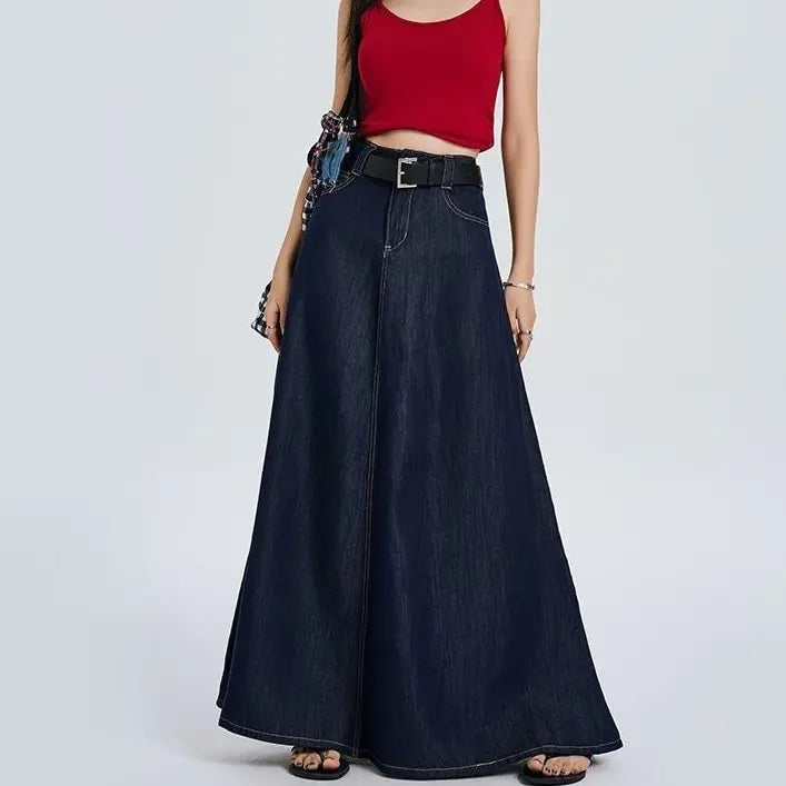 SecretBombe jupe en denim bleu avec coupe longue et fluide