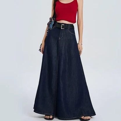 SecretBombe jupe en denim bleu avec coupe longue et fluide