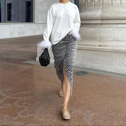 Détail de la jupe léopard femme longueur cheville SecretBombe
