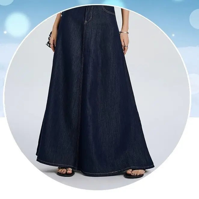 SecretBombe jupe longue en jean bleu foncé avec ceinture pour femme