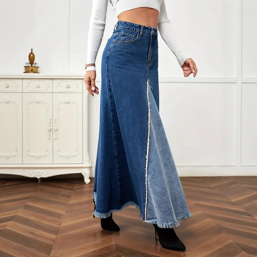 Jupe en jean patchwork chic femme silhouette élancée – SecretBombe