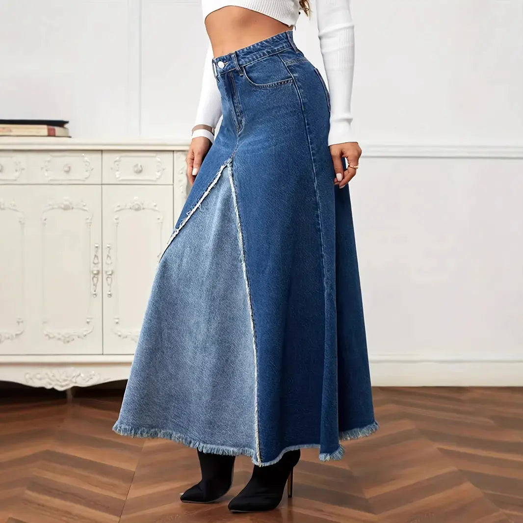 Jupe longue en jean stretch confortable et élégante – SecretBombe