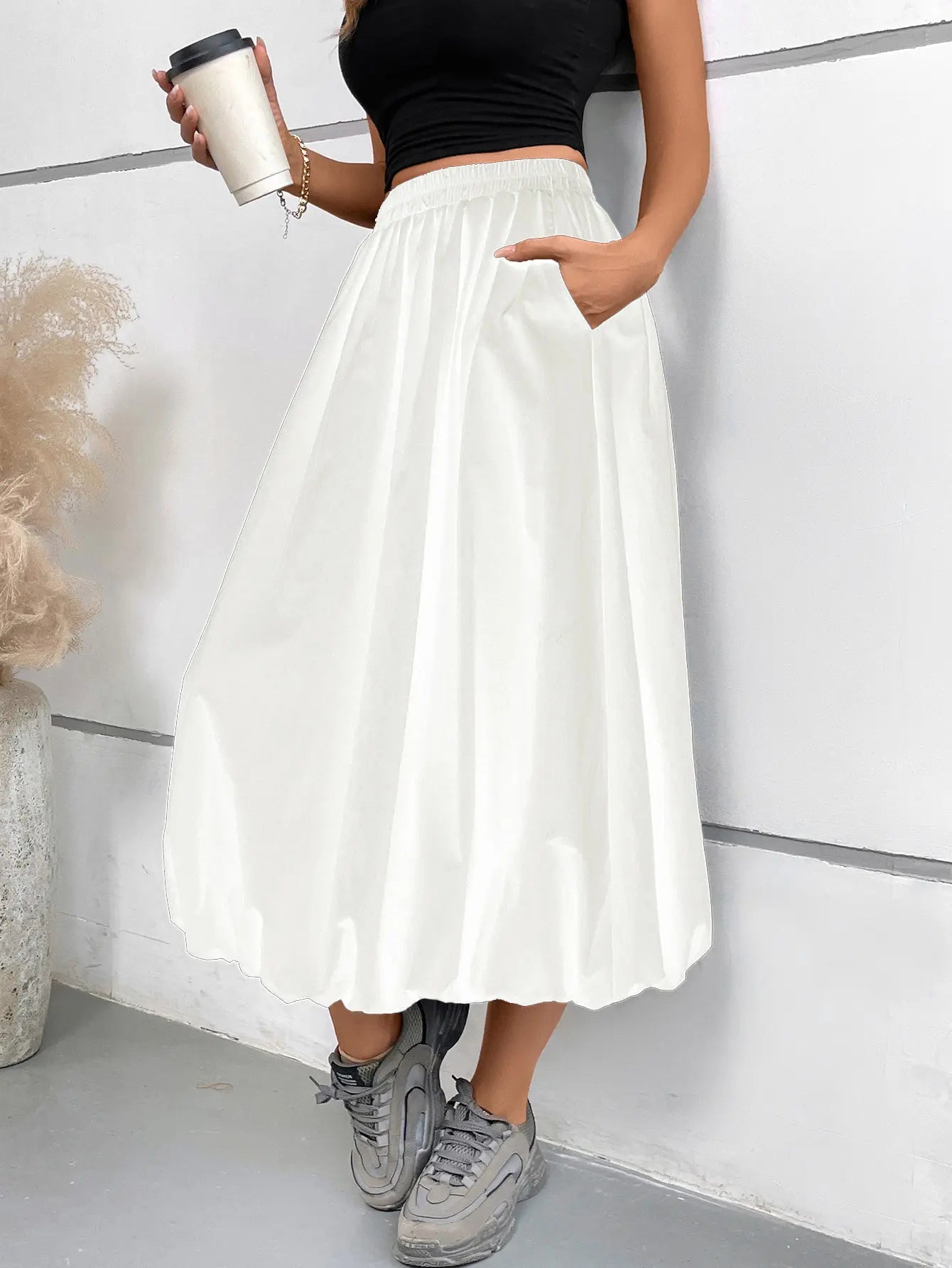 Jupe longue ballon blanche SecretBombe avec taille haute et poches
