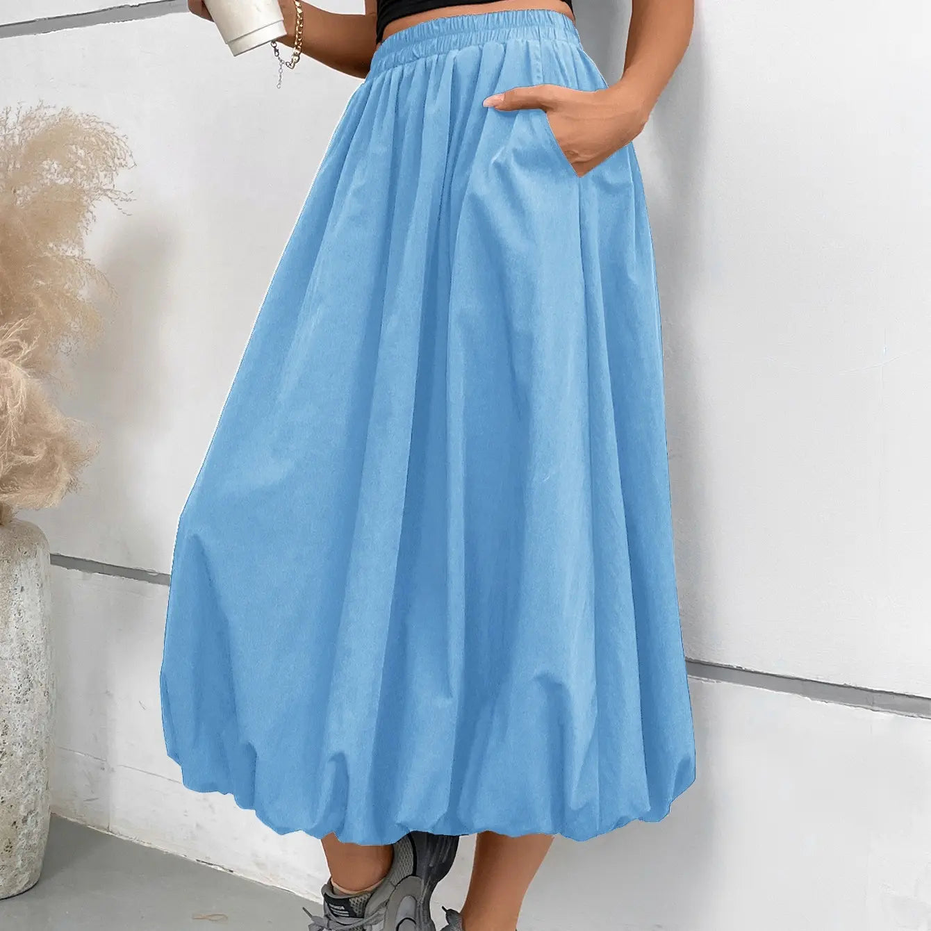 Jupe longue ballon bleu ciel SecretBombe avec taille haute et poches