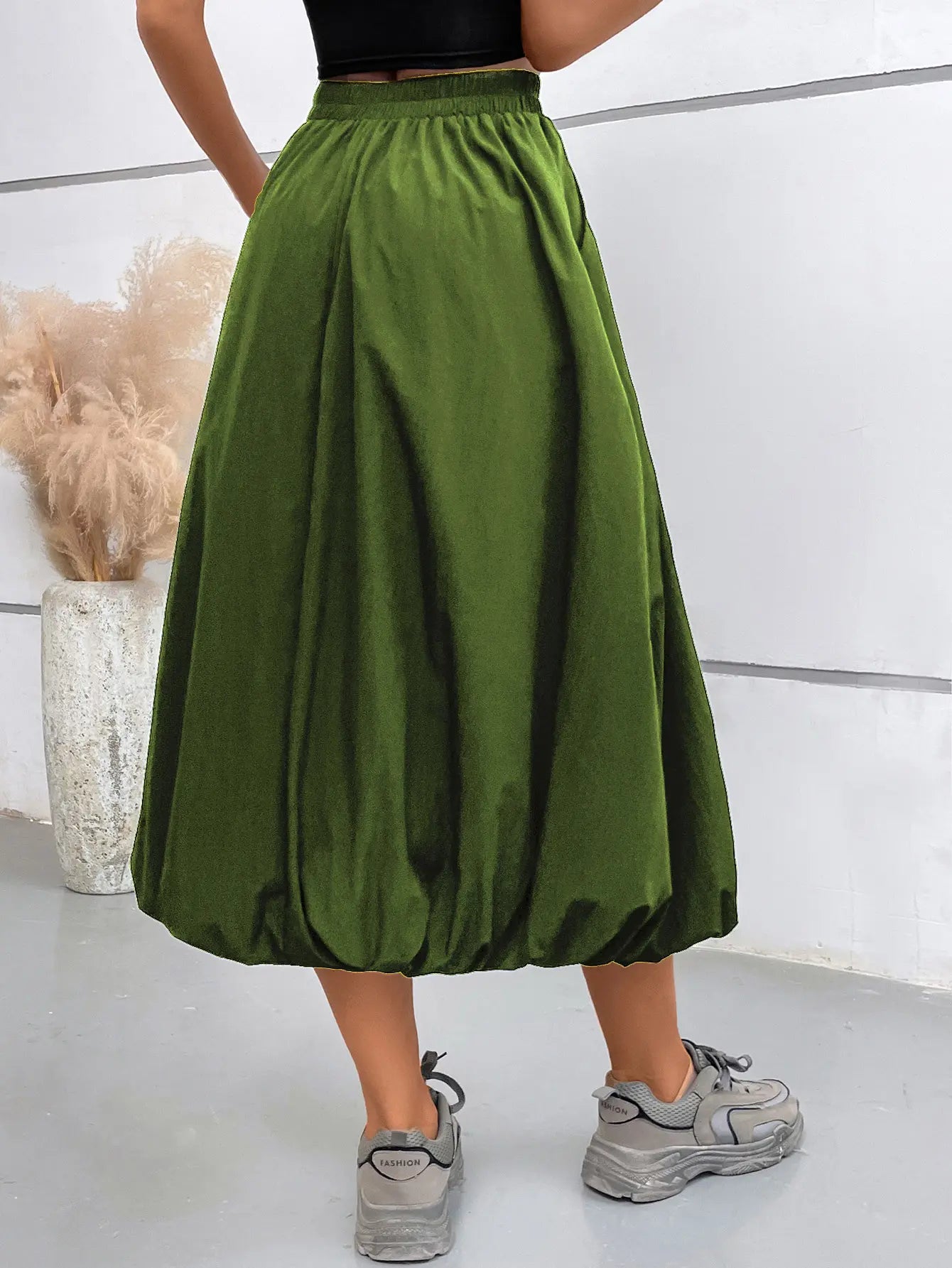 Jupe longue ballon vert kaki SecretBombe avec coupe ample