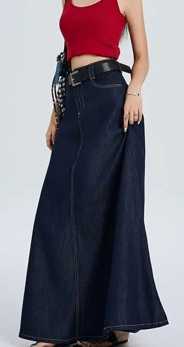 SecretBombe jupe longue bleu denim confortable et tendance