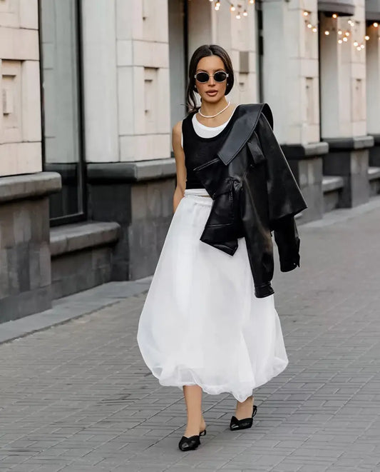 Jupe longue en tulle blanc élégante coupe fluide – SecretBombe