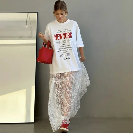 Jupe maxi blanche en dentelle florale élégante avec effet transparent - SecretBombe