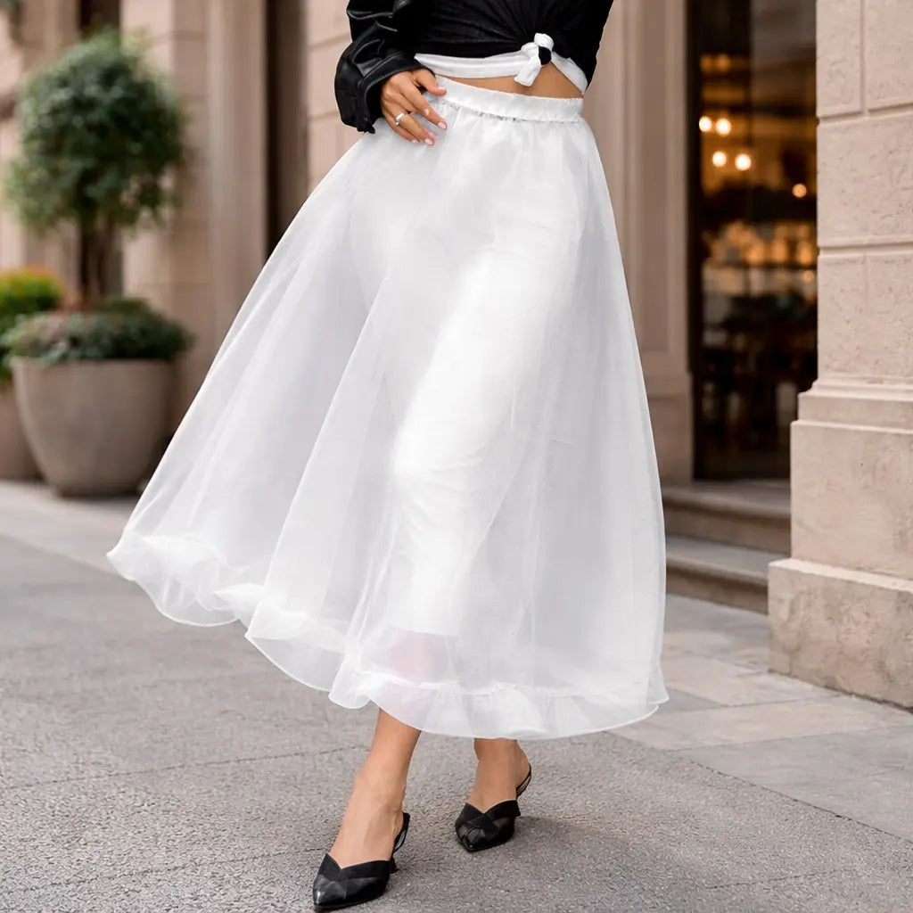 Mouvement fluide jupe longue en tulle femme – SecretBombe
